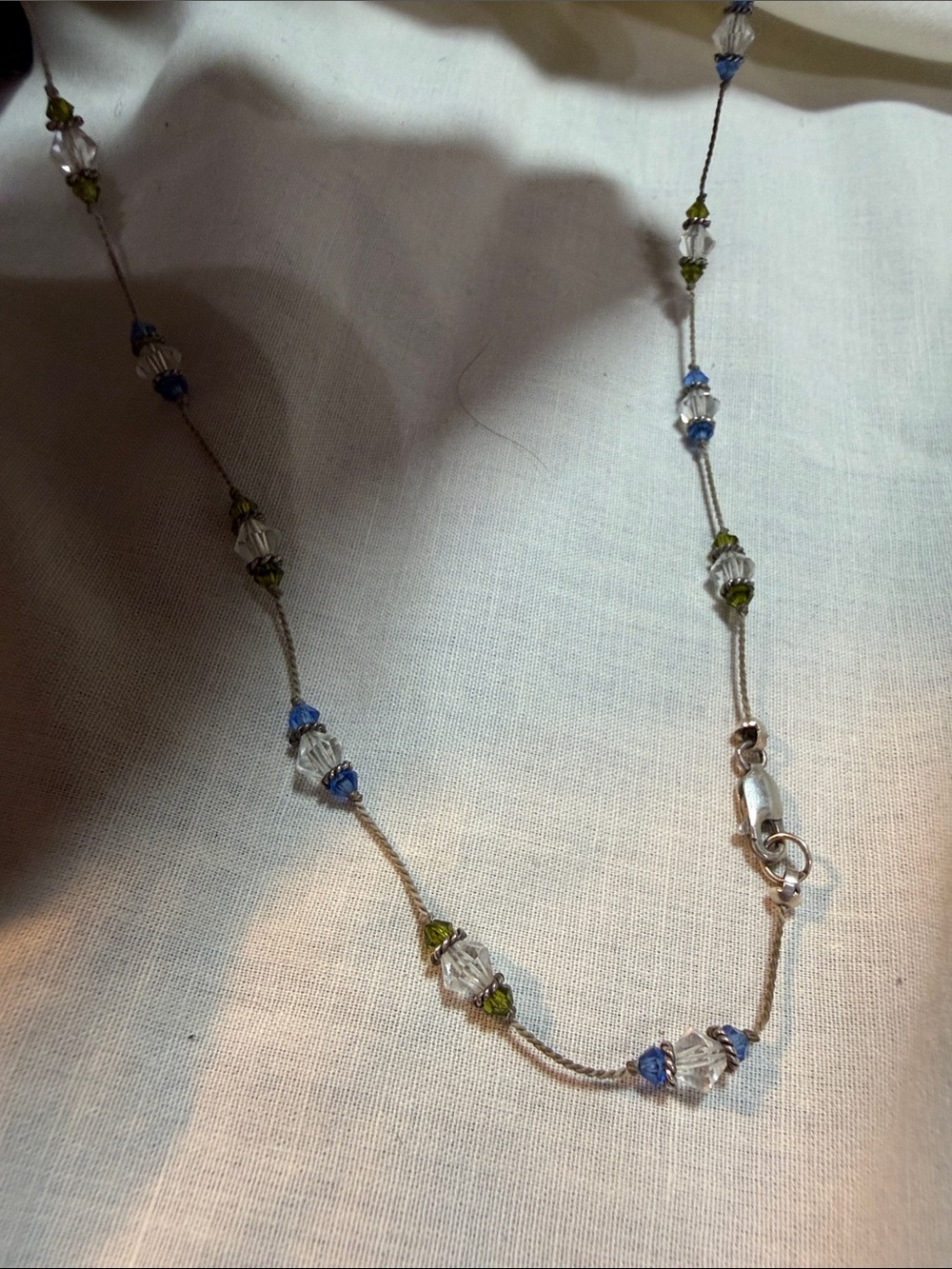 Delicate Sterling silveNecklace with Blue and Green Crystal Beads - Women